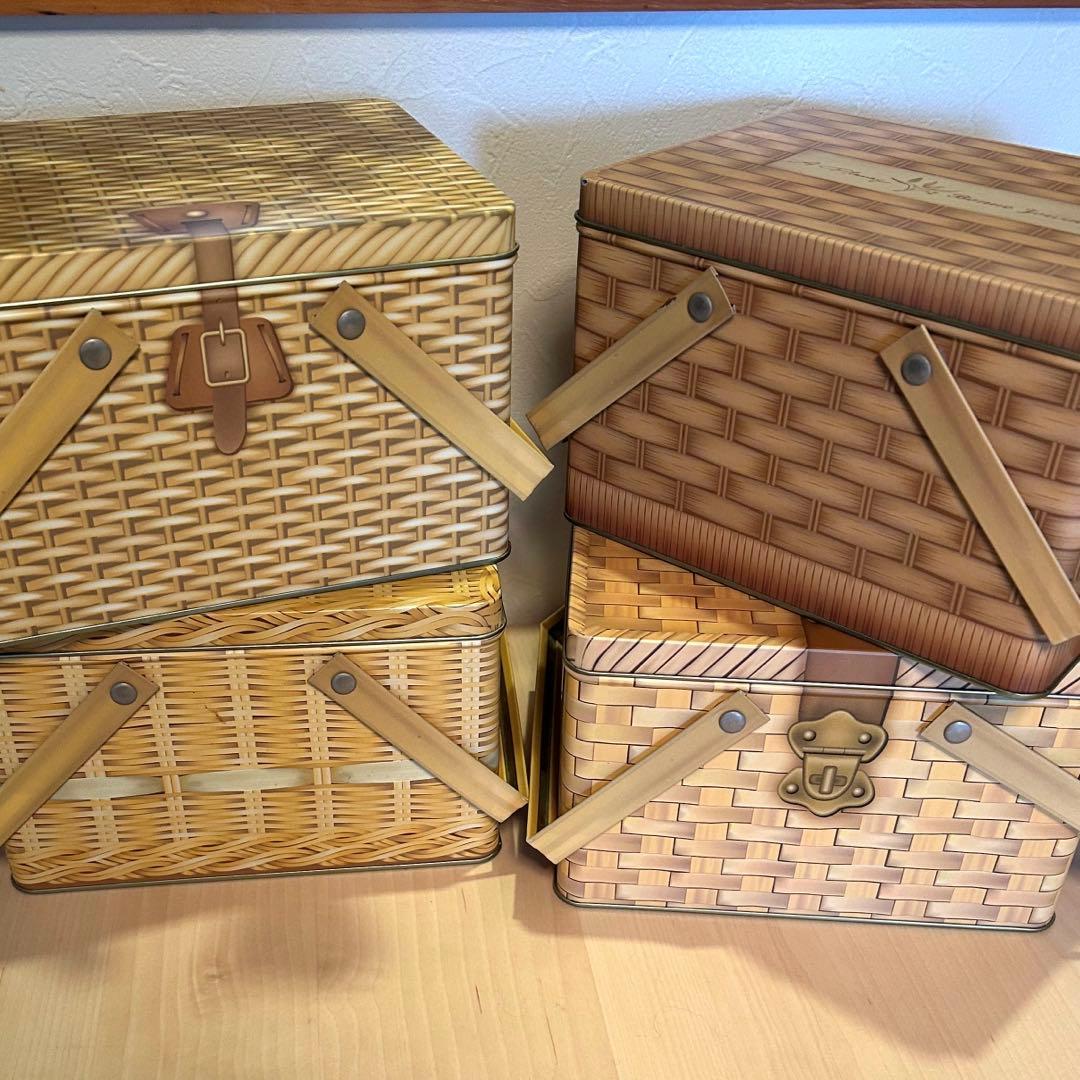 バスケット柄缶　4set かごバッグ　ティン