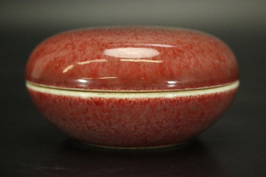 中国美術 釉裏紅 香合(A757)