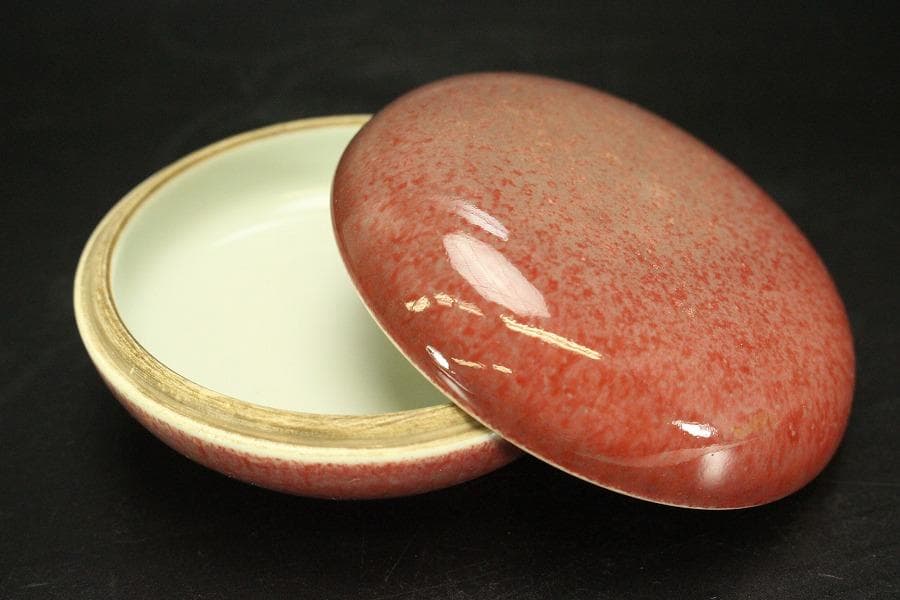 中国美術 釉裏紅 香合(A757)