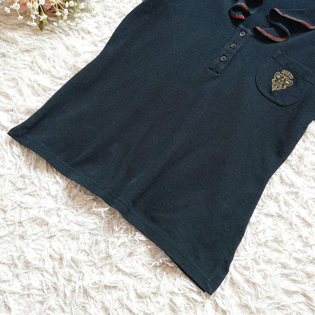【GUCCI】グッチ シェリーライン フリル 刺繍ロゴ 半袖 ポロシャツ 黒