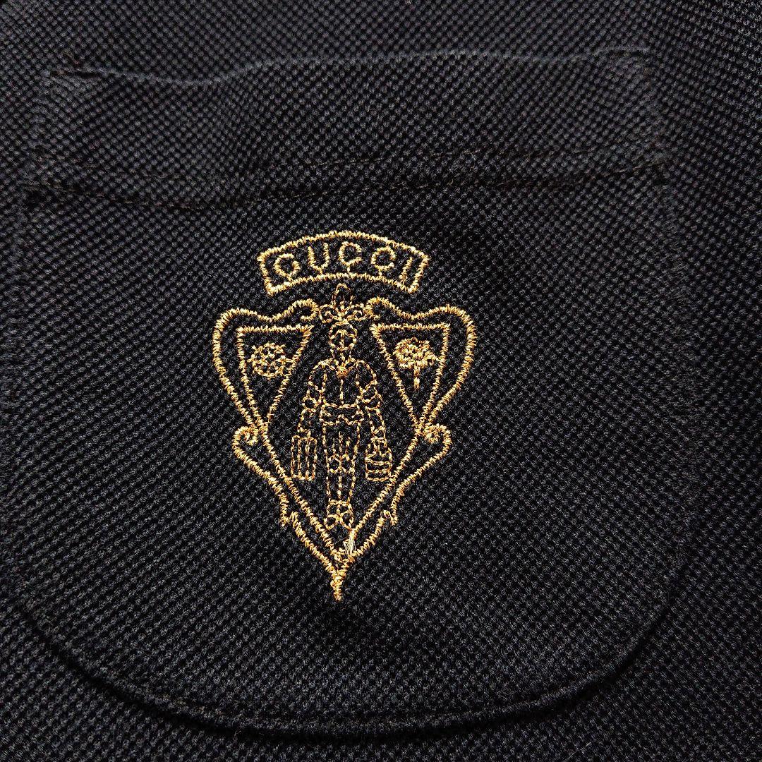 【GUCCI】グッチ シェリーライン フリル 刺繍ロゴ 半袖 ポロシャツ 黒