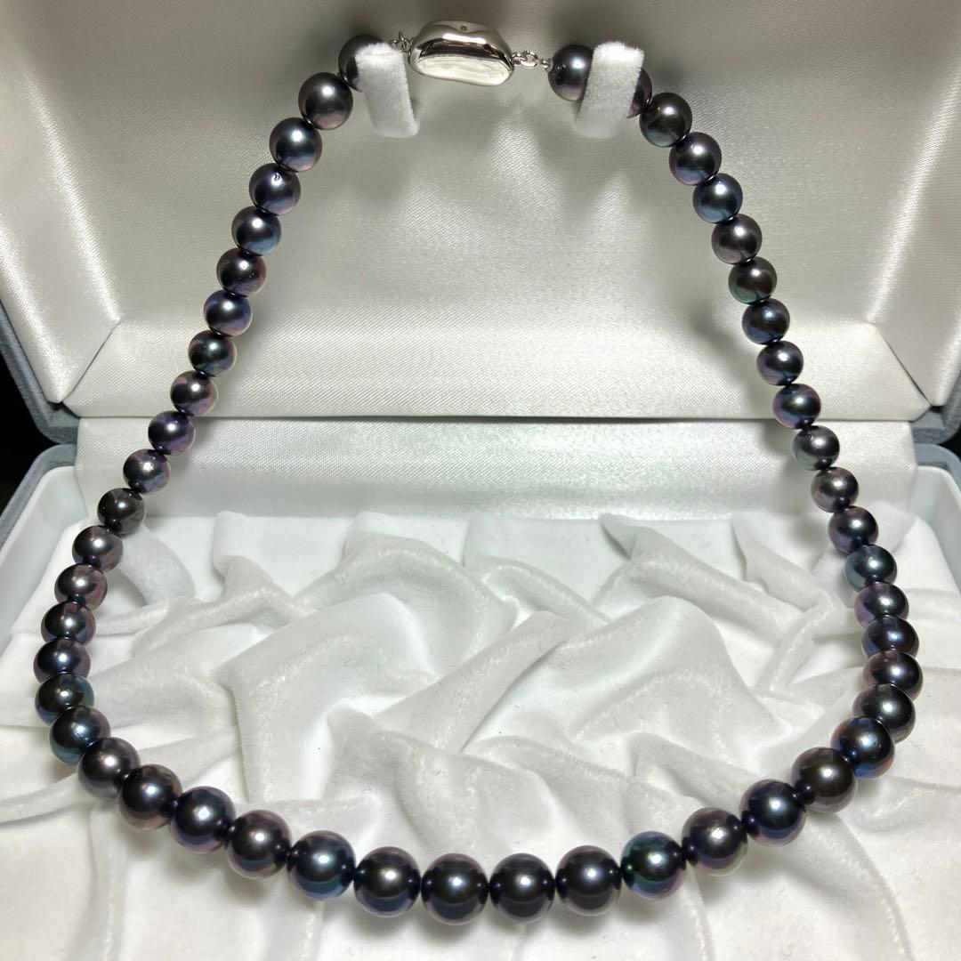テリ◎ 大粒✨あこや真珠 パール ネックレス ブルー SV 8-8.5mm