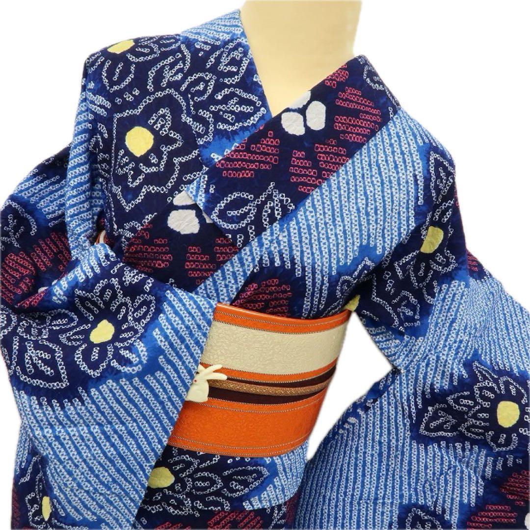 美品未着用 有松鳴海絞り 桔梗 綿 高級浴衣 着物 A3106