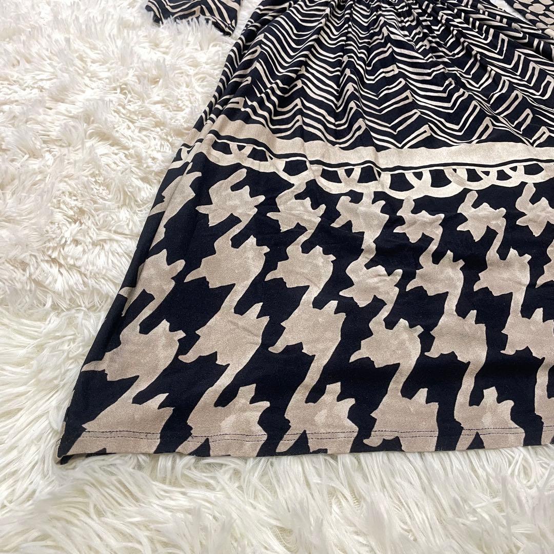 MaxMara 総柄 フレアワンピース 幾何学柄 白タグ ベルト付き 42