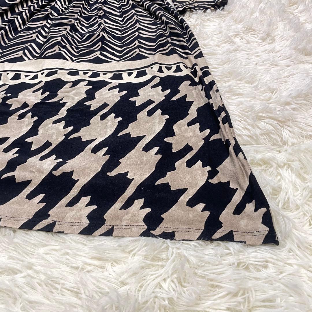 MaxMara 総柄 フレアワンピース 幾何学柄 白タグ ベルト付き 42