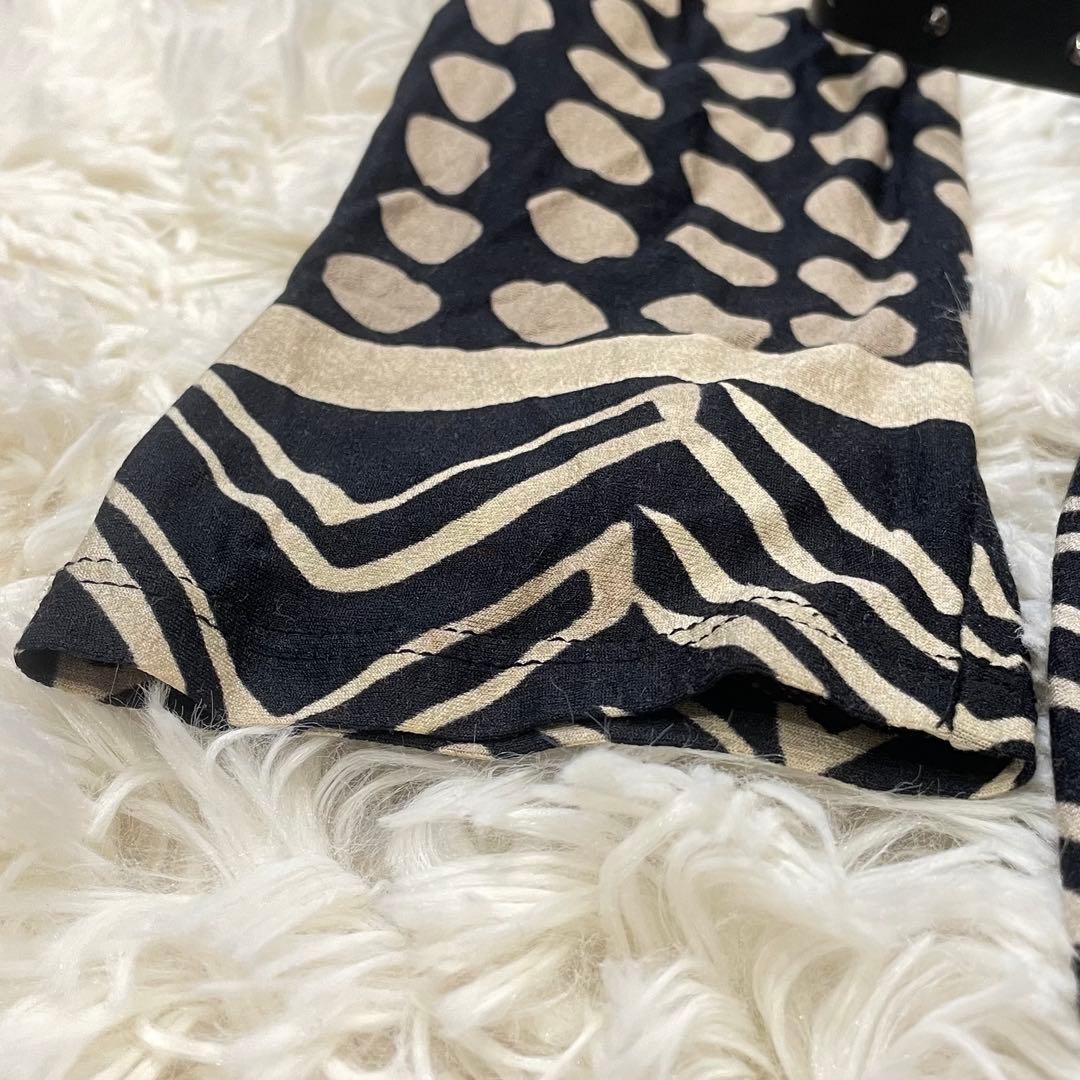 MaxMara 総柄 フレアワンピース 幾何学柄 白タグ ベルト付き 42