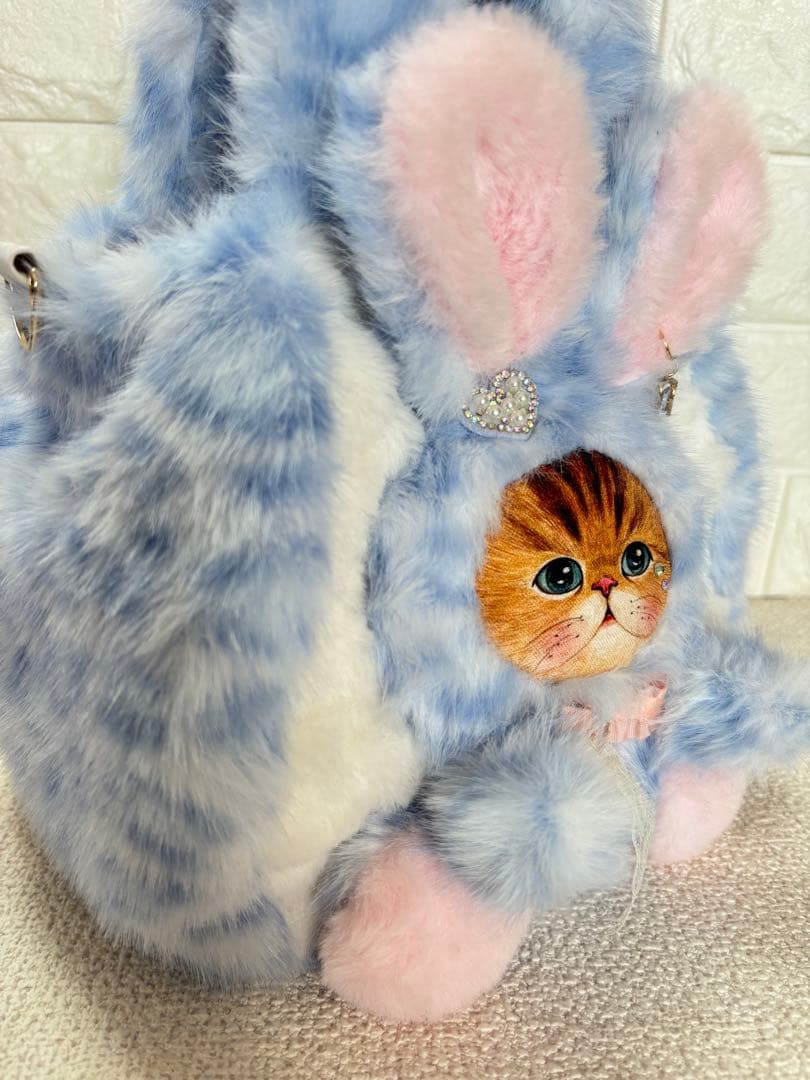 黒*こ様 コヤンイサムチョン　ファーバッグ　ヒョウ柄水色　うさちゃん