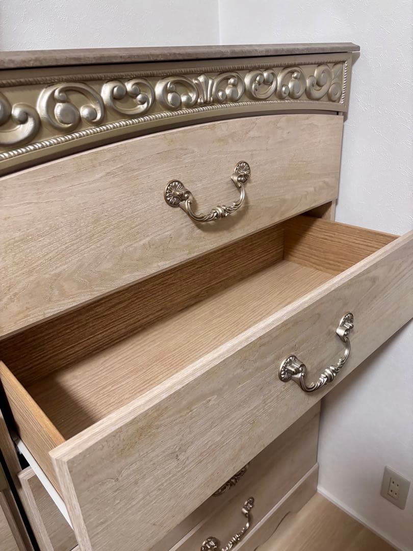 アンティークホワイト チェスト　5段　木製　ⅰ