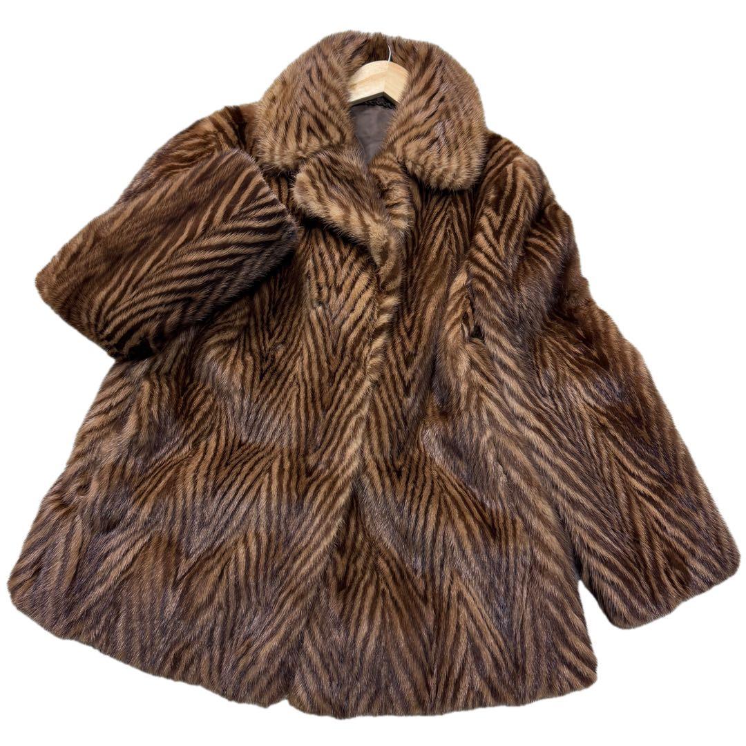 美品　デミバフミンク　XLサイズ相当　艶◎　リアルファーコート　総丈73cm