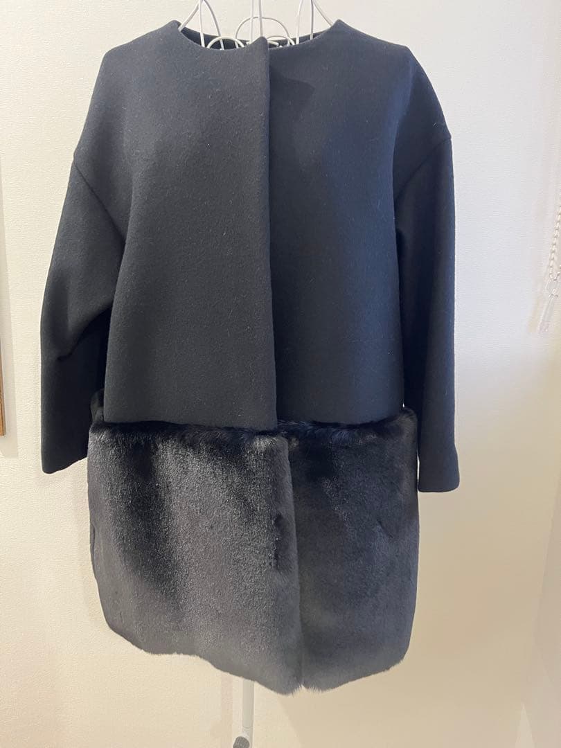 美品☆エムドットem. 裾ファーコート ブラック