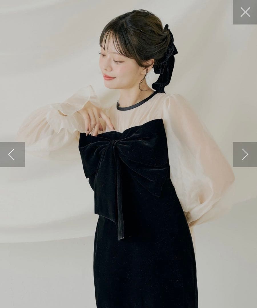 シアーリボンベロアワンピース/オケージョン 【SALON by Chico】チコ