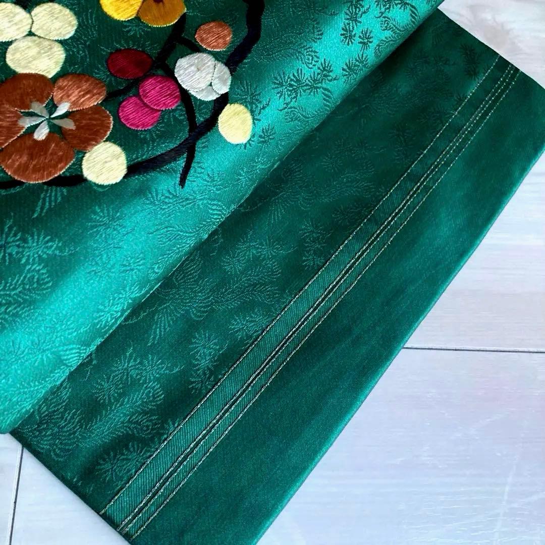 Okuta アンティーク名古屋帯　ターコイズ 刺繍の正絹　洒落帯　N25