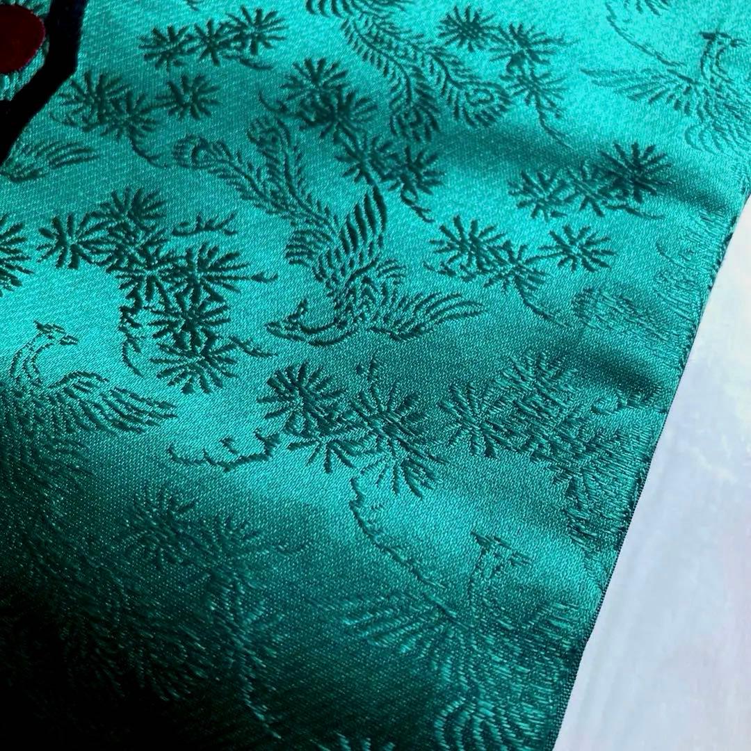 Okuta アンティーク名古屋帯　ターコイズ 刺繍の正絹　洒落帯　N25