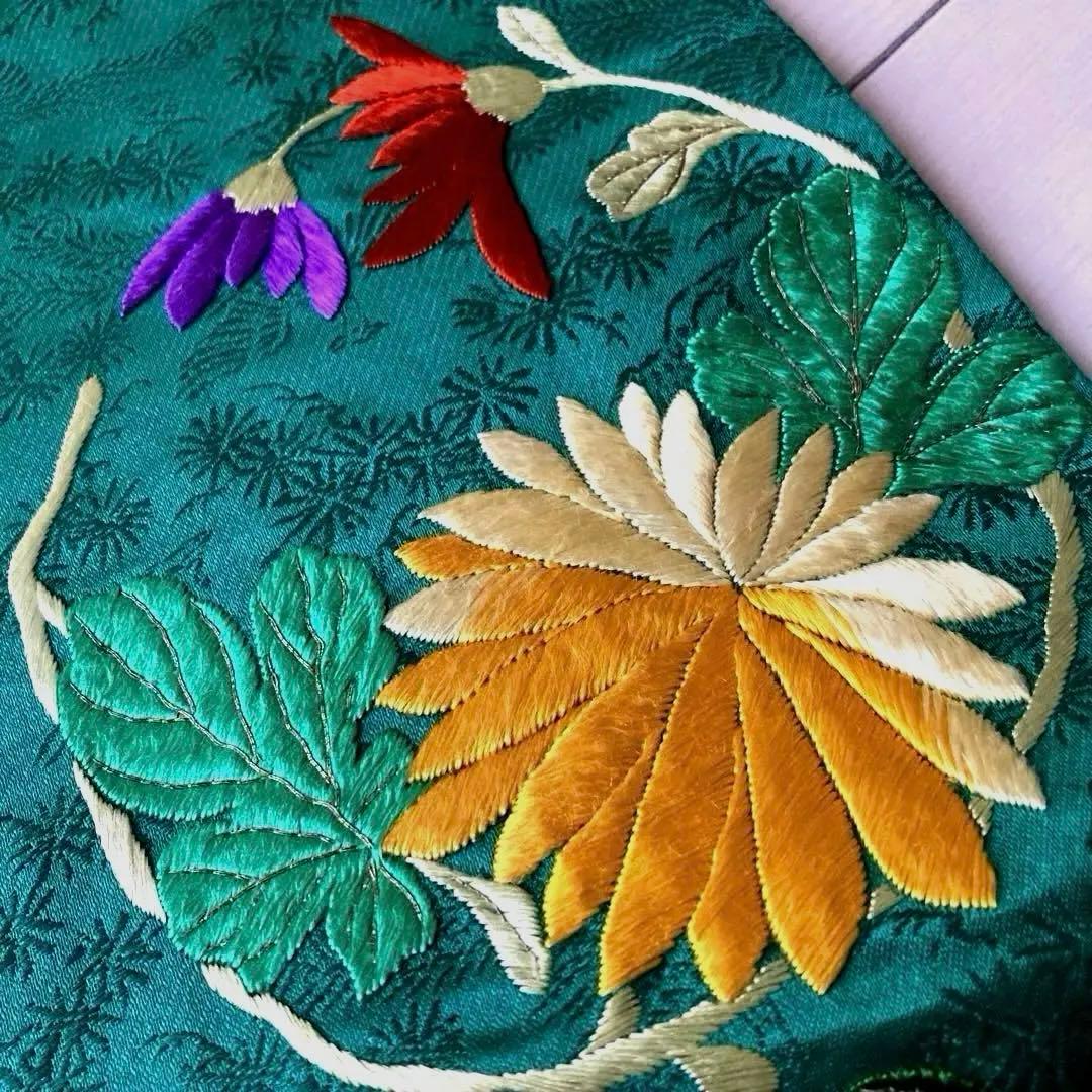 Okuta アンティーク名古屋帯　ターコイズ 刺繍の正絹　洒落帯　N25