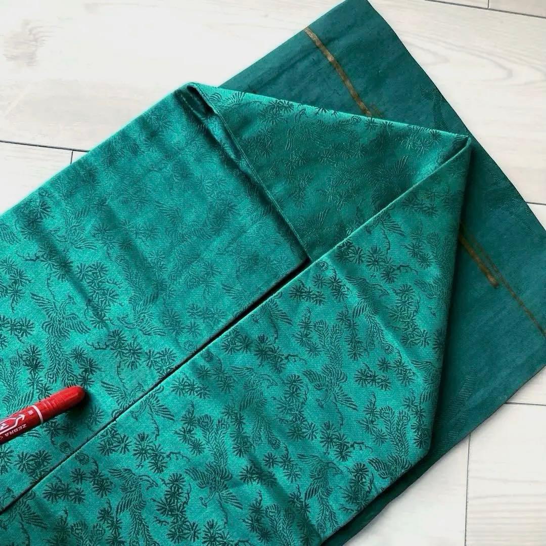 Okuta アンティーク名古屋帯　ターコイズ 刺繍の正絹　洒落帯　N25