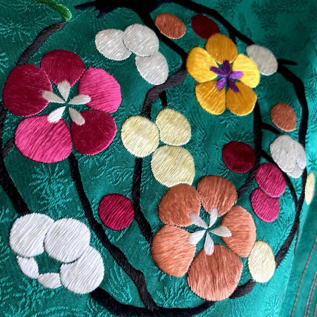 Okuta アンティーク名古屋帯　ターコイズ 刺繍の正絹　洒落帯　N25