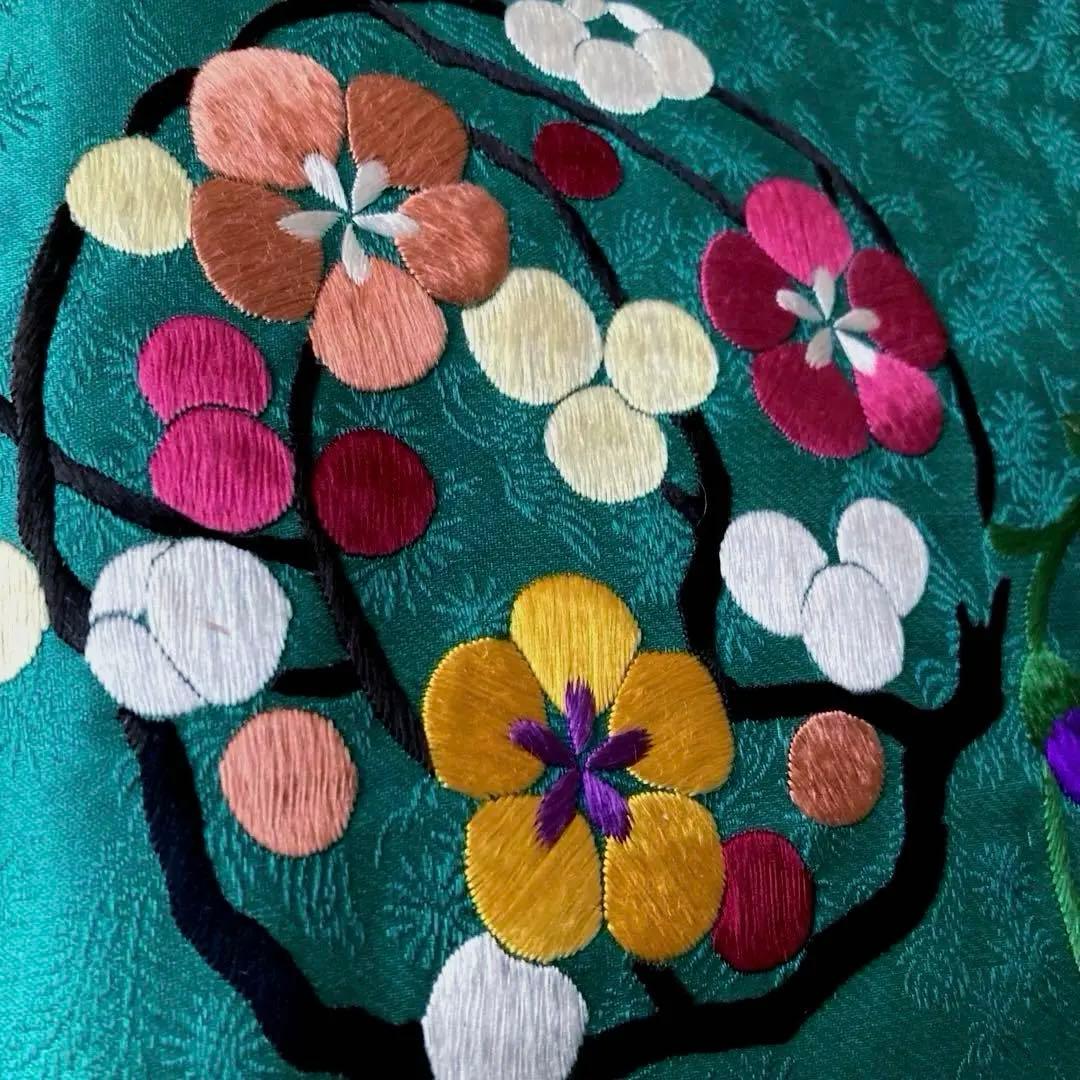 Okuta アンティーク名古屋帯　ターコイズ 刺繍の正絹　洒落帯　N25