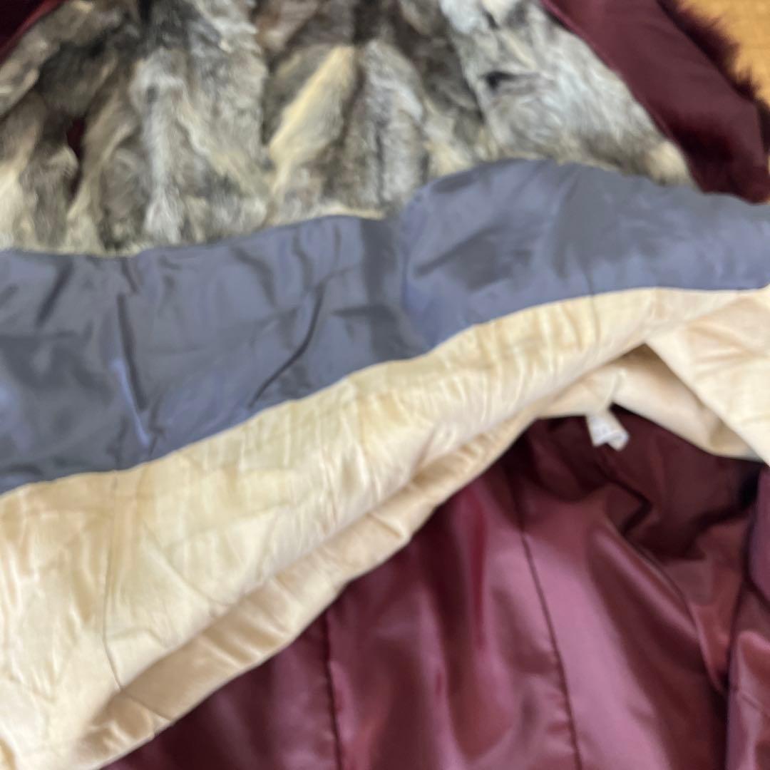 バーガンディ 羊皮コートフォックスファー付き　インナーはラビット取り外し可能