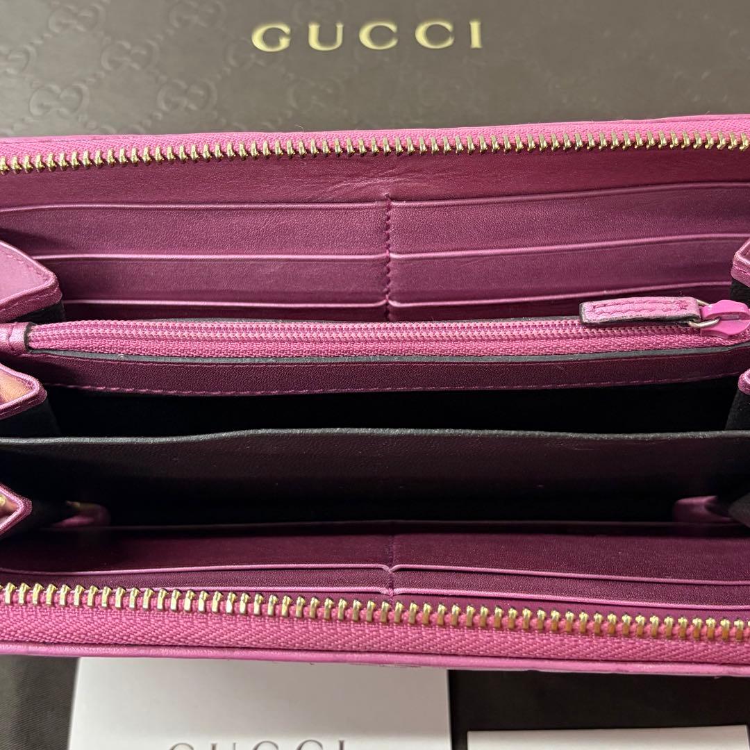 新品同様‼️ グッチ　財布　長財布　シマレザー　ハート金具　ラウンドファスナー