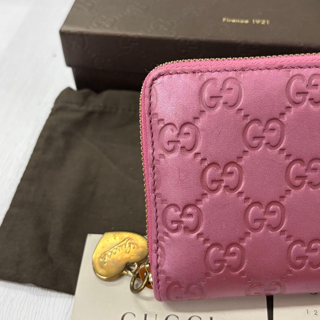 新品同様‼️ グッチ　財布　長財布　シマレザー　ハート金具　ラウンドファスナー