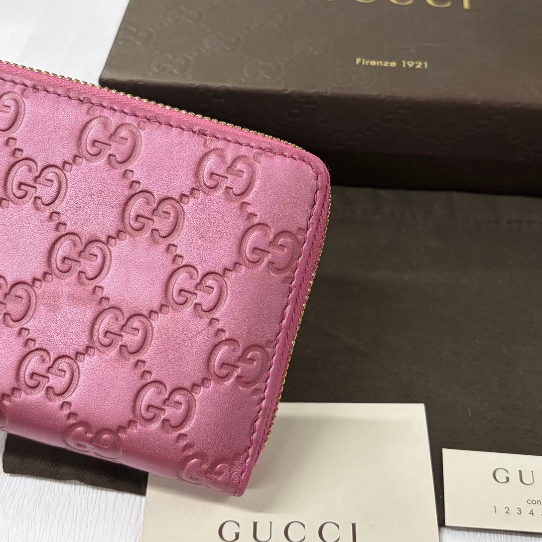 新品同様‼️ グッチ　財布　長財布　シマレザー　ハート金具　ラウンドファスナー