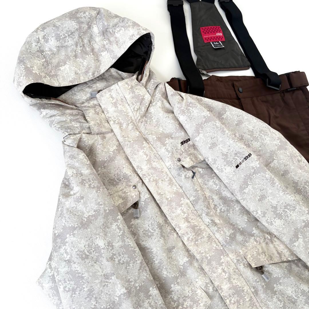 BB スキー スノボ ウエア 上下 大きいサイズLL アイボリー/ブラウン洗える