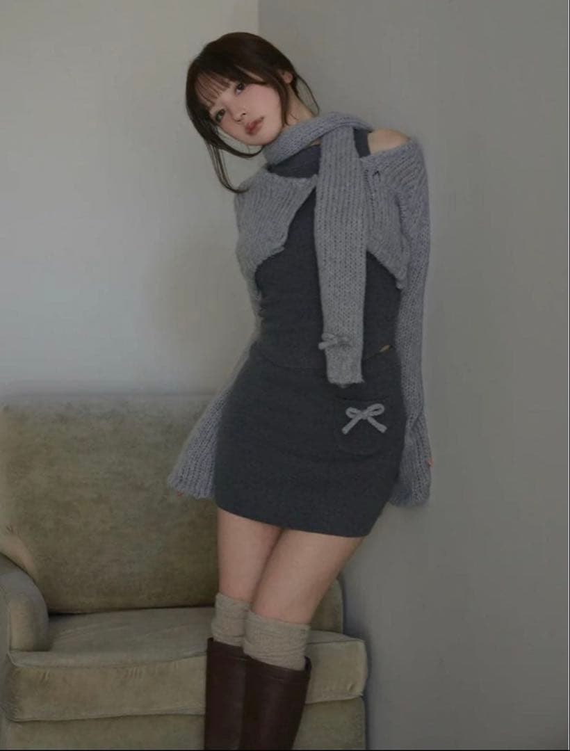 ワンピース andmary Zoff muffler knit set up