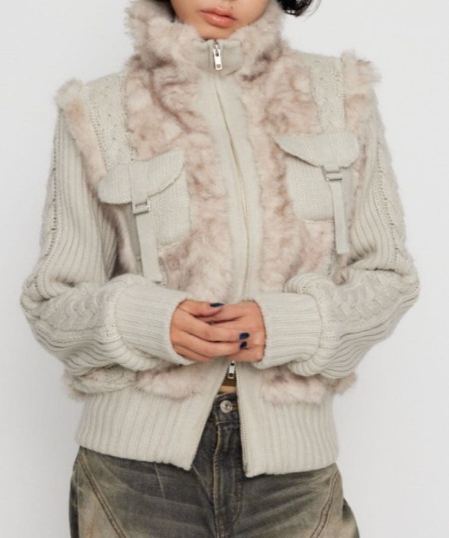 LAGUA GEM ファー　ブルゾン　CABLE KNIT FAUX FUR