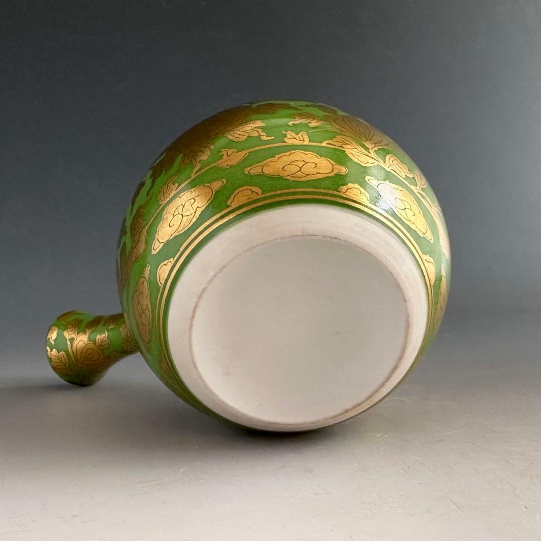 煎茶道具　萌黄金彩　花鳥紋　急須　平安　清昌　共箱　京焼　茶器　金襴手　茶瓶