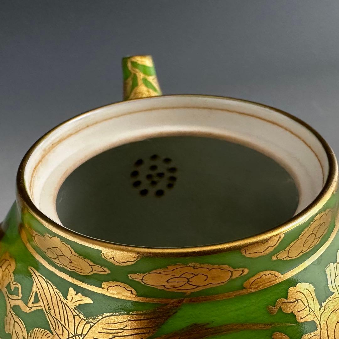 煎茶道具　萌黄金彩　花鳥紋　急須　平安　清昌　共箱　京焼　茶器　金襴手　茶瓶