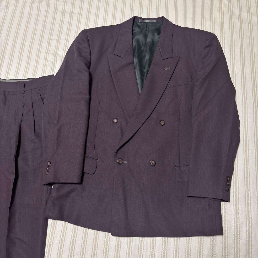 ヴィンテージ　パープル　ダブルブレストスーツ　ダブルジャケット　古着