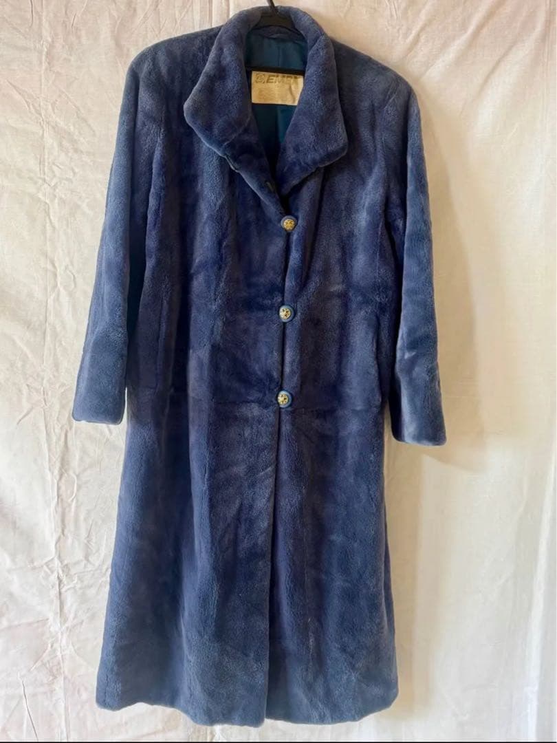 【保証書付き】定価75万円 EMBA シェアードミンクミネラルブルーロングコート