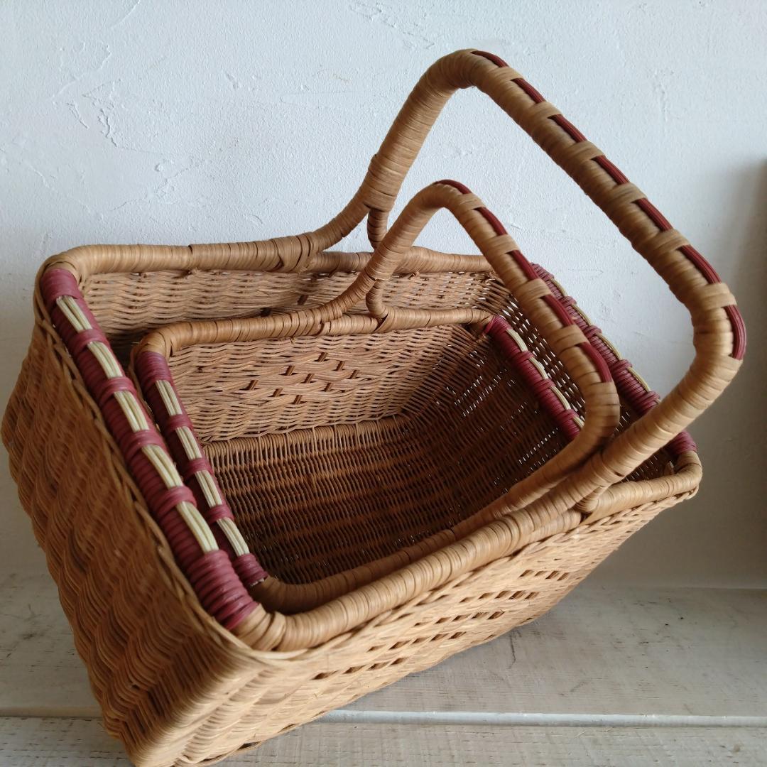 ラタン製バスケット　大　小　2個セット