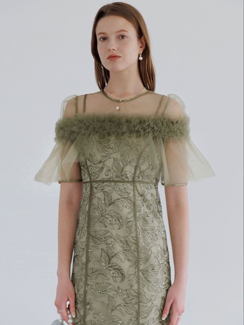 3WAYフラワーチュールアシンメトリーIラインワンピースドレス結婚式二次会成人式