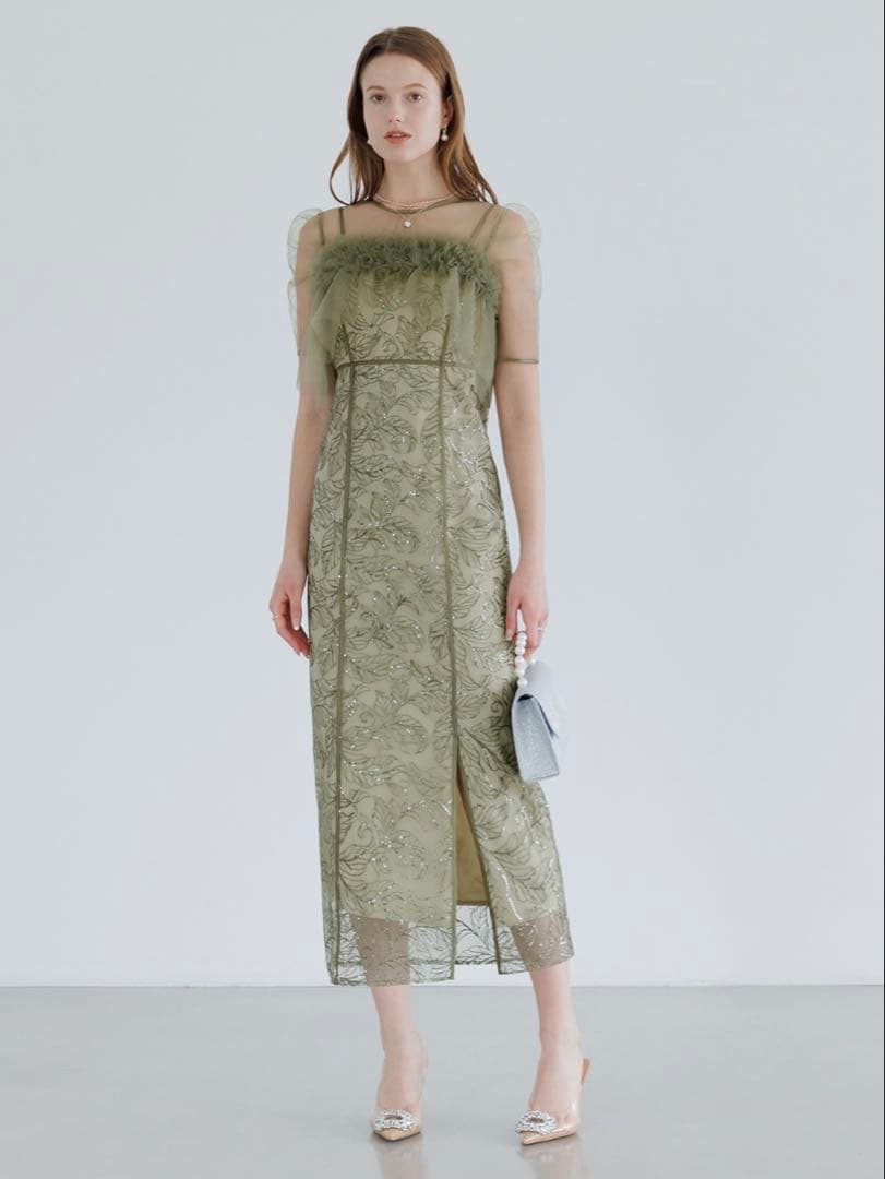 3WAYフラワーチュールアシンメトリーIラインワンピースドレス結婚式二次会成人式