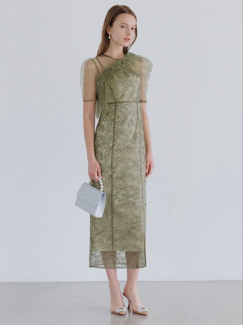 3WAYフラワーチュールアシンメトリーIラインワンピースドレス結婚式二次会成人式