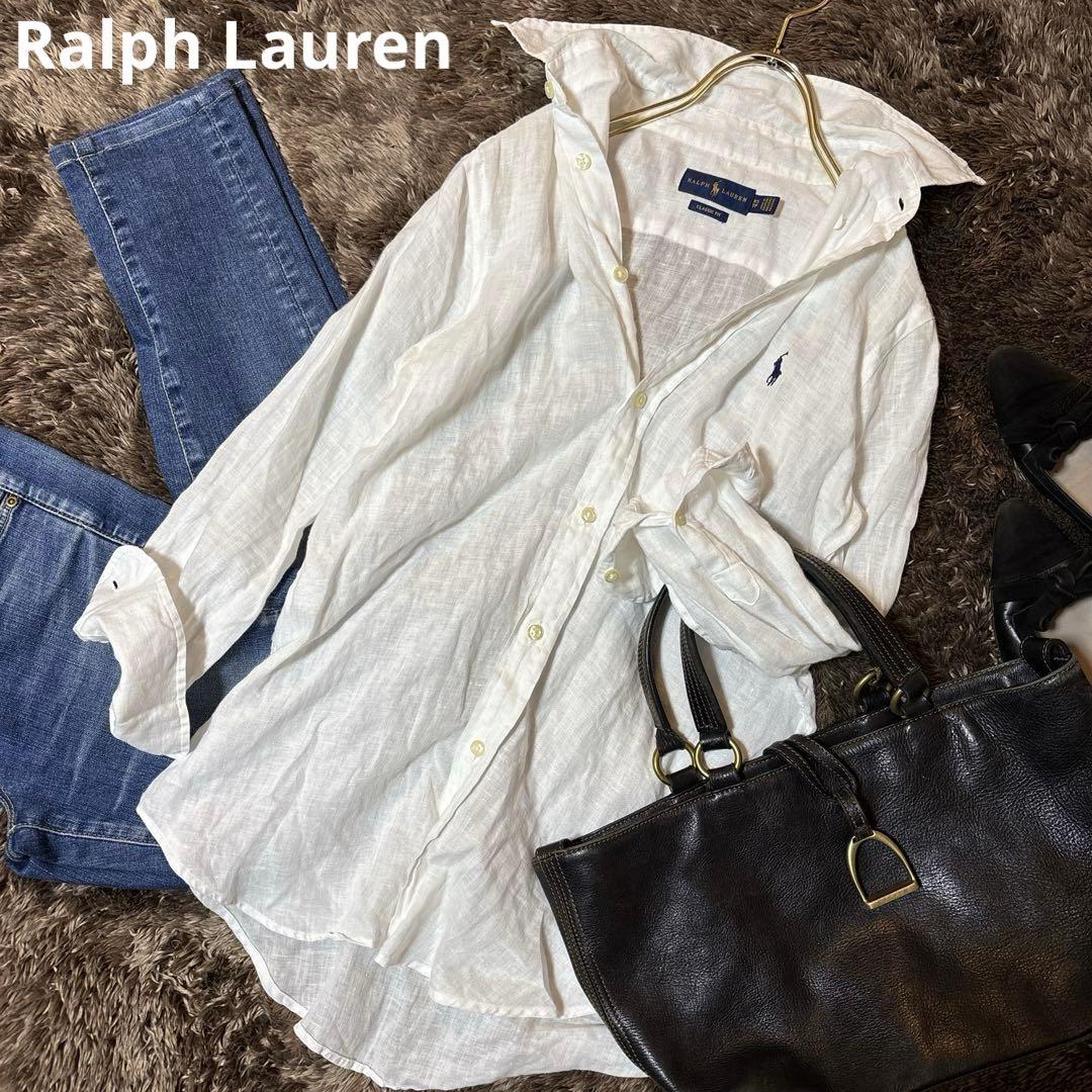 美品＊Ralph Lauren ラルフローレン　リネンシャツ　白　長袖　XS