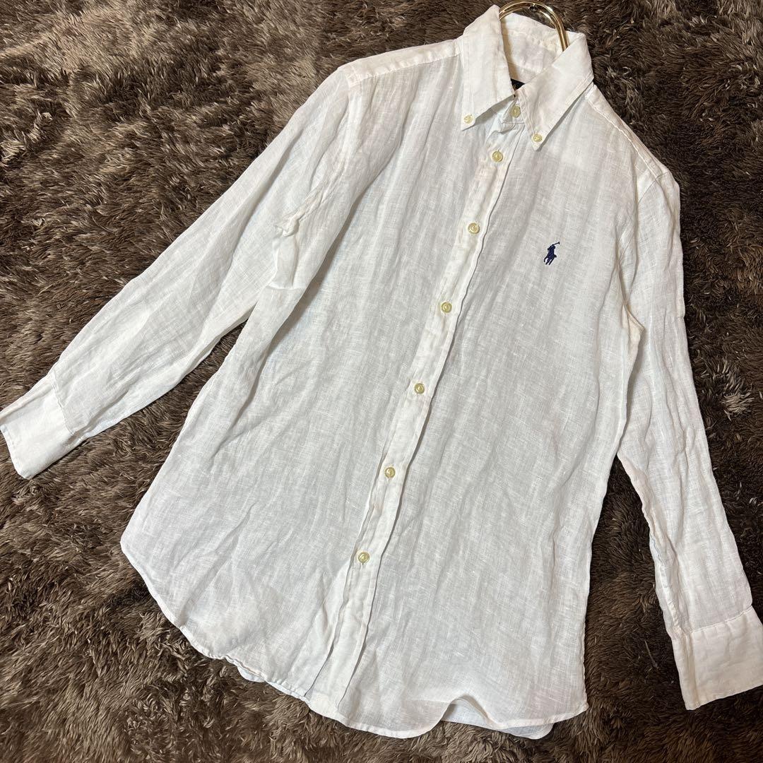 美品＊Ralph Lauren ラルフローレン　リネンシャツ　白　長袖　XS