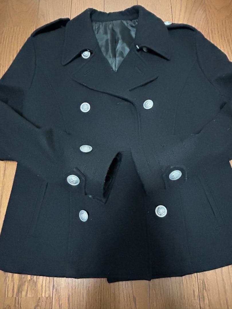PPFM 黒のウールピーコート シルバーのボタン付き Mサイズ