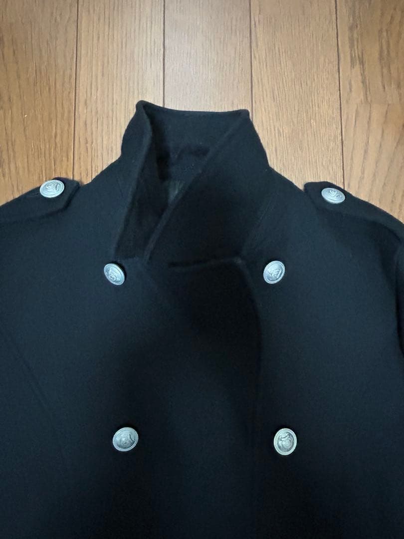 PPFM 黒のウールピーコート シルバーのボタン付き Mサイズ
