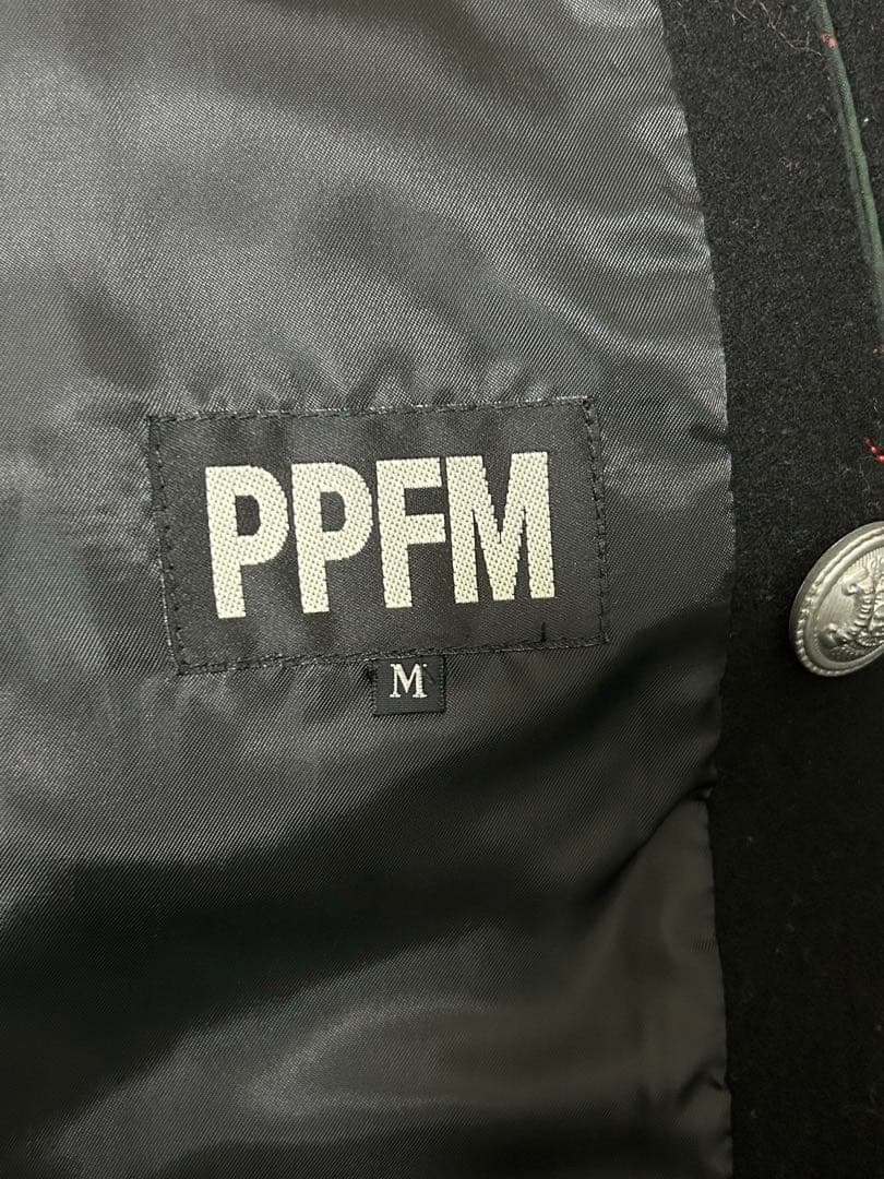 PPFM 黒のウールピーコート シルバーのボタン付き Mサイズ