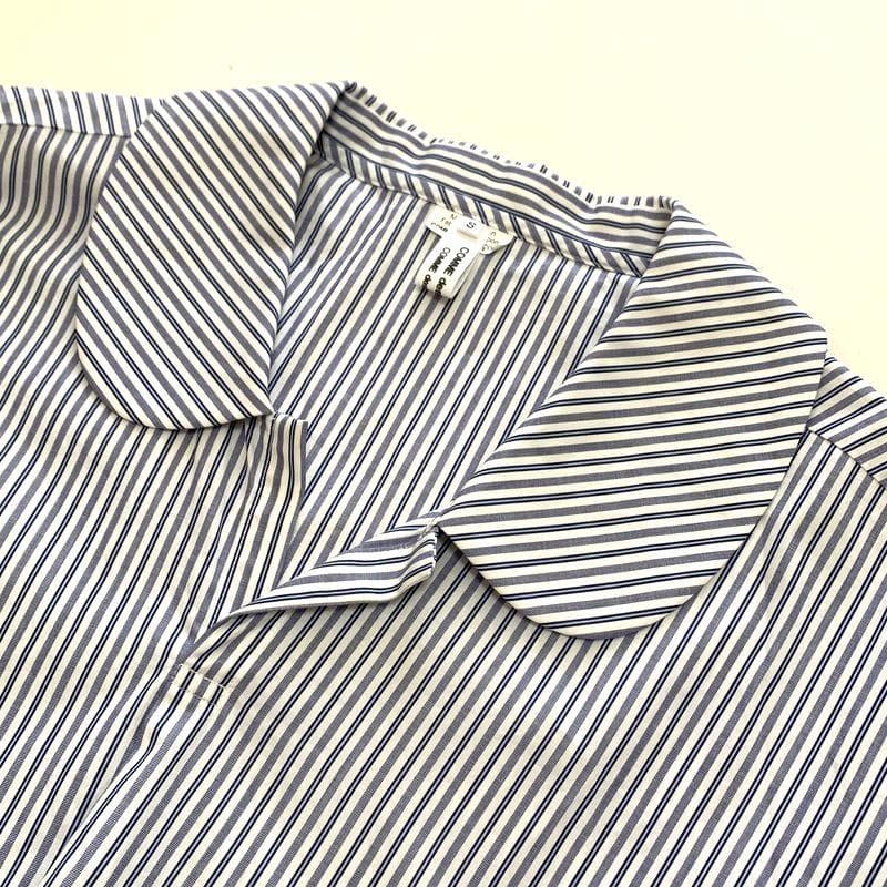 美品 コムコム コムデギャルソン ストライプ ビッグ 丸襟 シャツ ブラウス