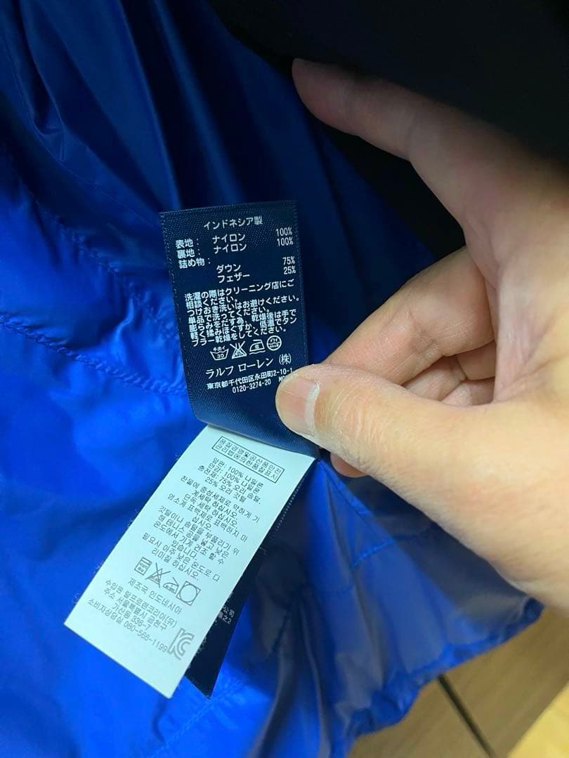 ポロ ラルフローレンフード付きダウンベスト ビックポニーUSA青 Sサイズ