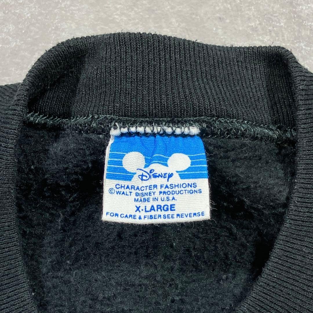 80s USA製 Disney ミッキー ラグランスウェット ブラック 黒 XL