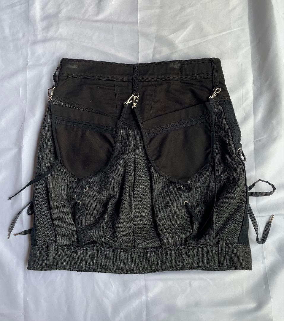 LE JEAN DE ミニスカート 黒 グレー レースアップ