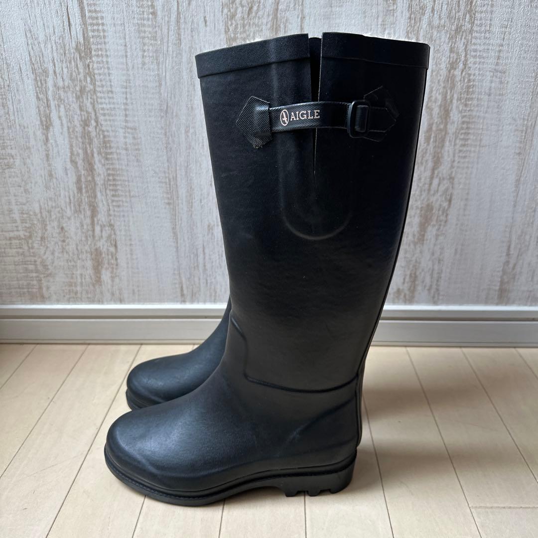 AIGLE エーグル ファー ロングブーツ 37 エーグランティーヌファー