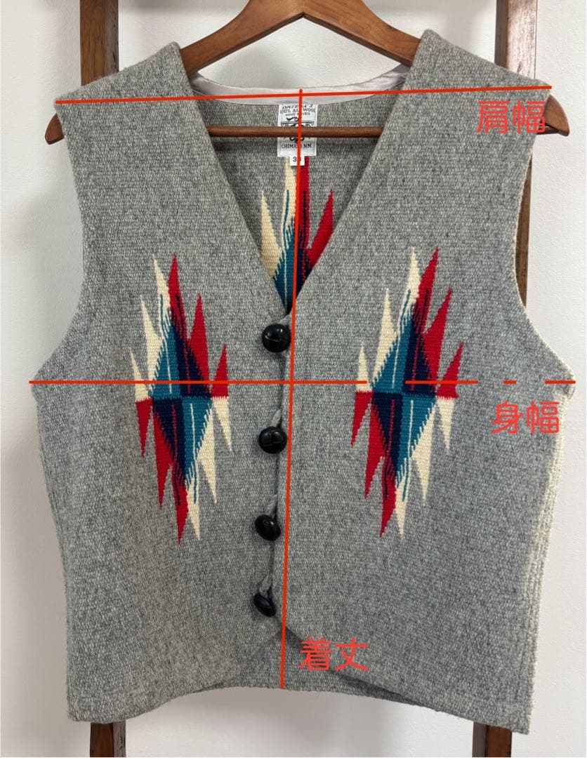 【美品】オルテガ　チマヨベスト　38　100%ウール手織り