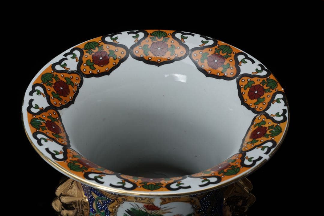 薩摩焼 金薩摩 花鳥紋 大花瓶 鶴 鳳凰 高さ61.5㎝ 壺 耳付き 古美術品