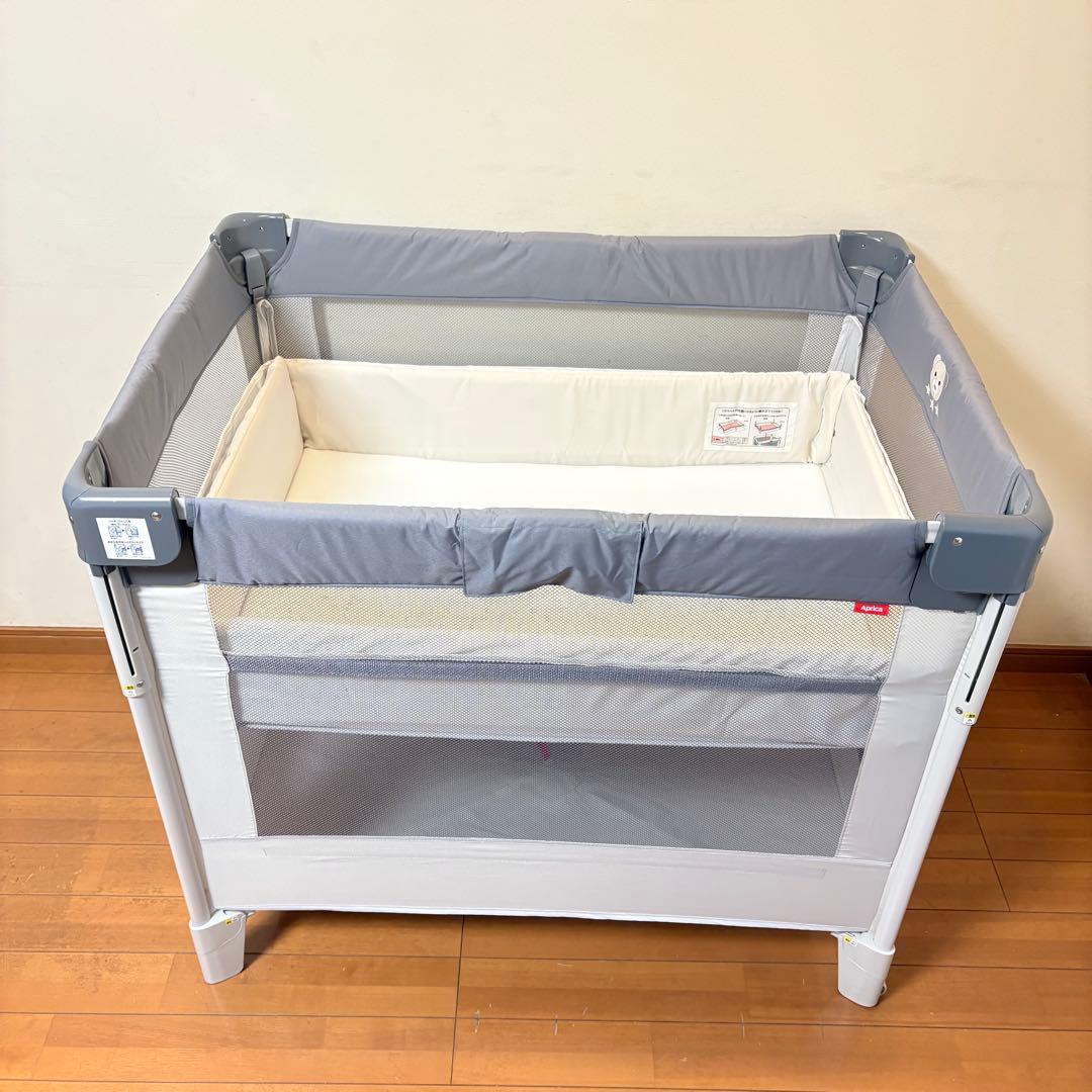 【美品・匿名配送】アップリカ ココネルエアーABベビーベッド グレーベアー