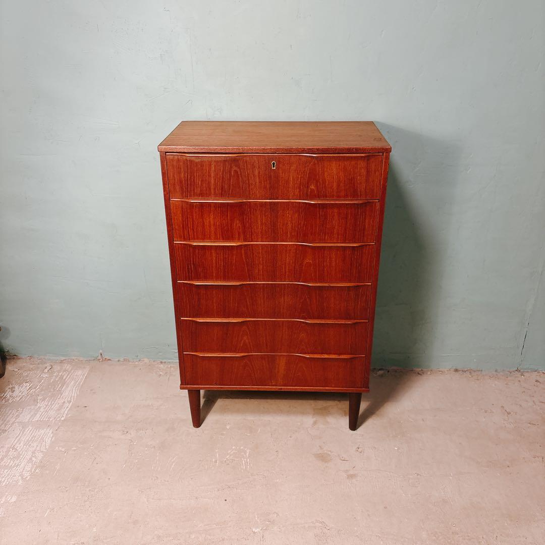 デンマーク　チーク材　六段チェスト　北欧家具　北欧ビンテージ